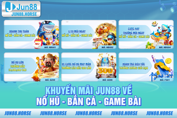 Khuyến mãi JUN88 về nổ hũ - bắn cá - game bài